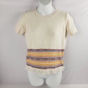 Madewell XXS Off White Multi Color Knit Top Fringe Sweater Womens Cotton Blend